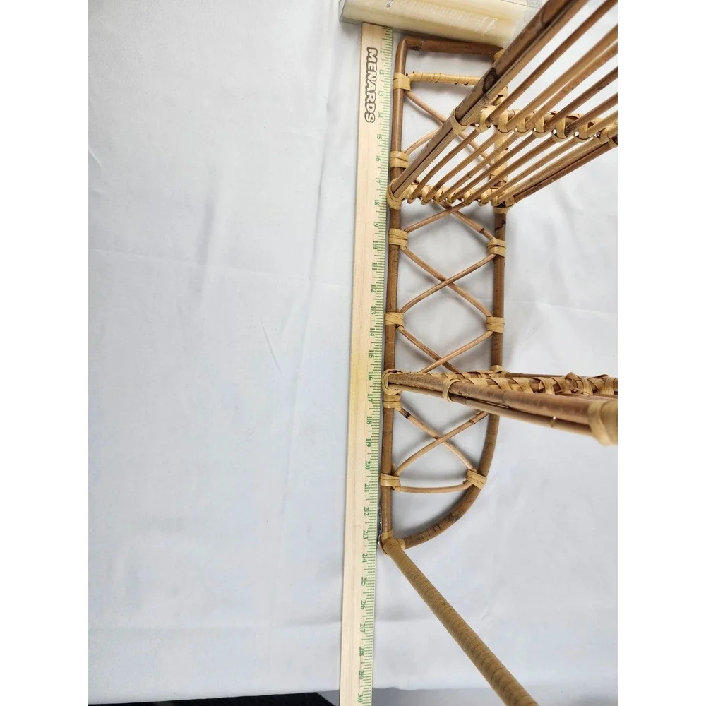 Vintage Rattan Wall Shelf 24x18 Hanging Bamboo Wicker Boho Coastal Decor Rack